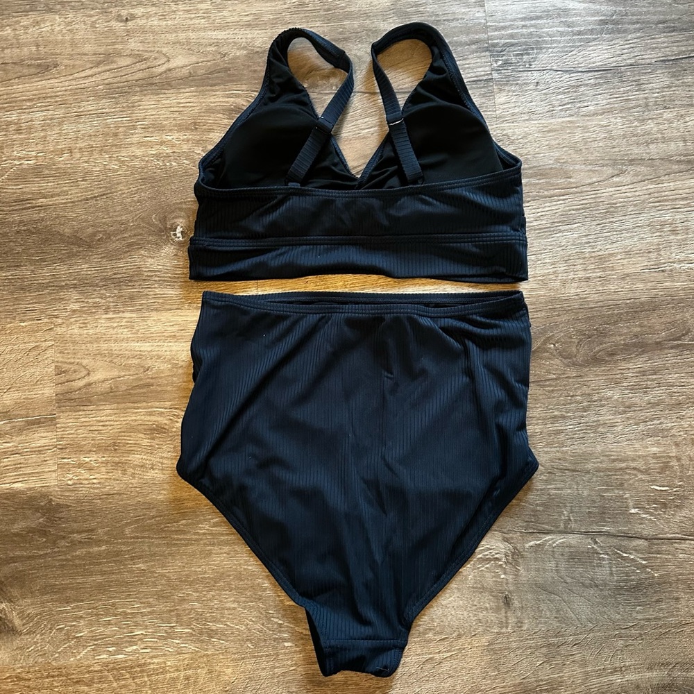 CHARMO Dark Navy Ribbed Maternity Bikini Set - Picture 3 of 11